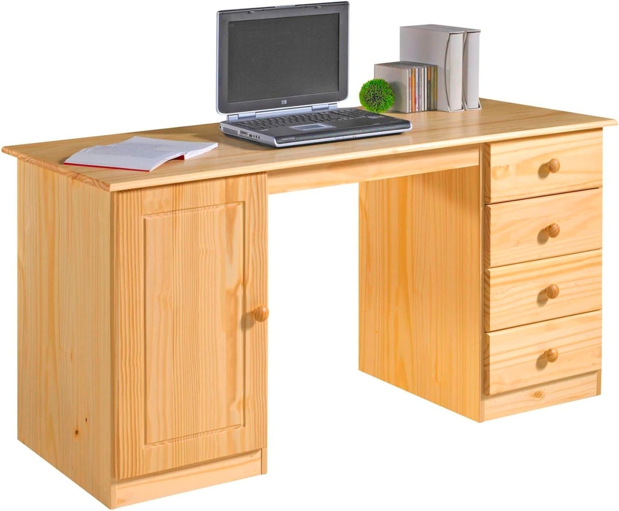 IDIMEX Schreibtisch MANAGER, Bürotisch mit Stauraum, 4 Schubladen und Fach Kiefer Massivholz natur Bild 1
