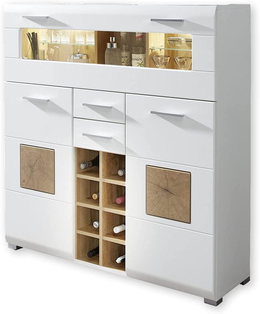 Kommode Barschrank Theke Sideboard Getränke ca. 120 x 129 x 37 cm FUN PLUS Weiß/Eiche Altholz Nb. Bild 1