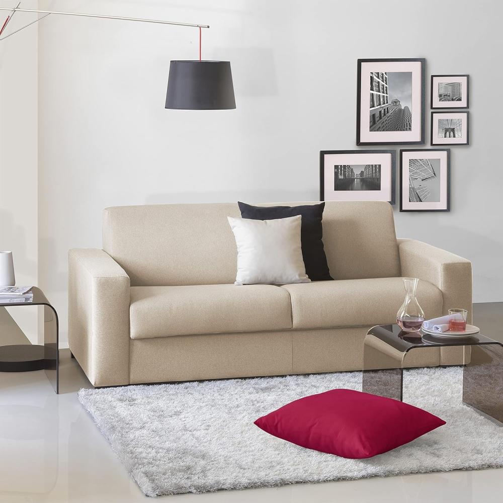 Talamo Italia 2-Sitzer Elisabetta Schlafsofa, Wohnzimmersofa, Made in Italy, Drehbare Öffnung mit Matratze und Netz inklusive, aus gepolstertem Stoff, mit Standardarmlehnen, Cm: 180x95h90, Farbe Beige Bild 1