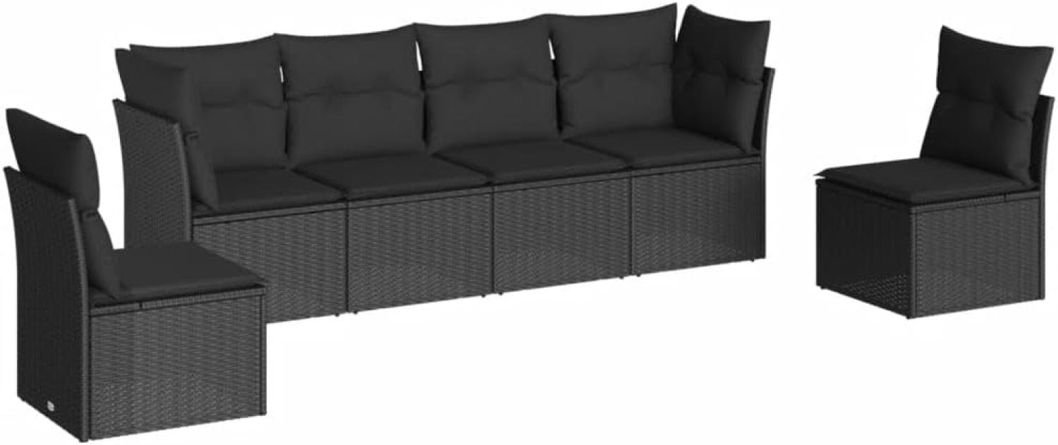 vidaXL 6-tlg. Garten-Sofagarnitur mit Kissen Schwarz Poly Rattan 3217365 Bild 1