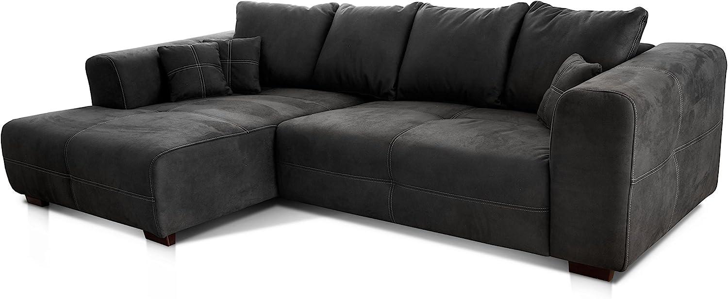 Cavadore Ecksofa Mavericco / XXL Eckcouch Inkl. Rückenkissen und Zierkissen / Longchair links / Industrial Style / 285 x 69 x 170 (BxHxT) / Mikrofaser Schwarz Bild 1