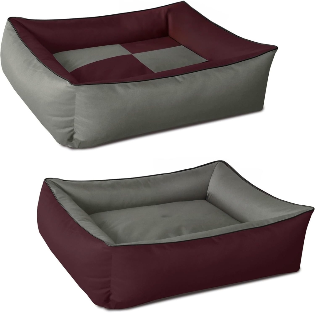 BedDog 2in1 Hundebett MAX QUATTRO, großes Hundekörbchen aus Cordura, waschbares Hundebett mit Rand, Hundesofa (XXXL) ca. 150x110x28cm, CHERRY-ROCK (bordeaux/grau) Bild 1