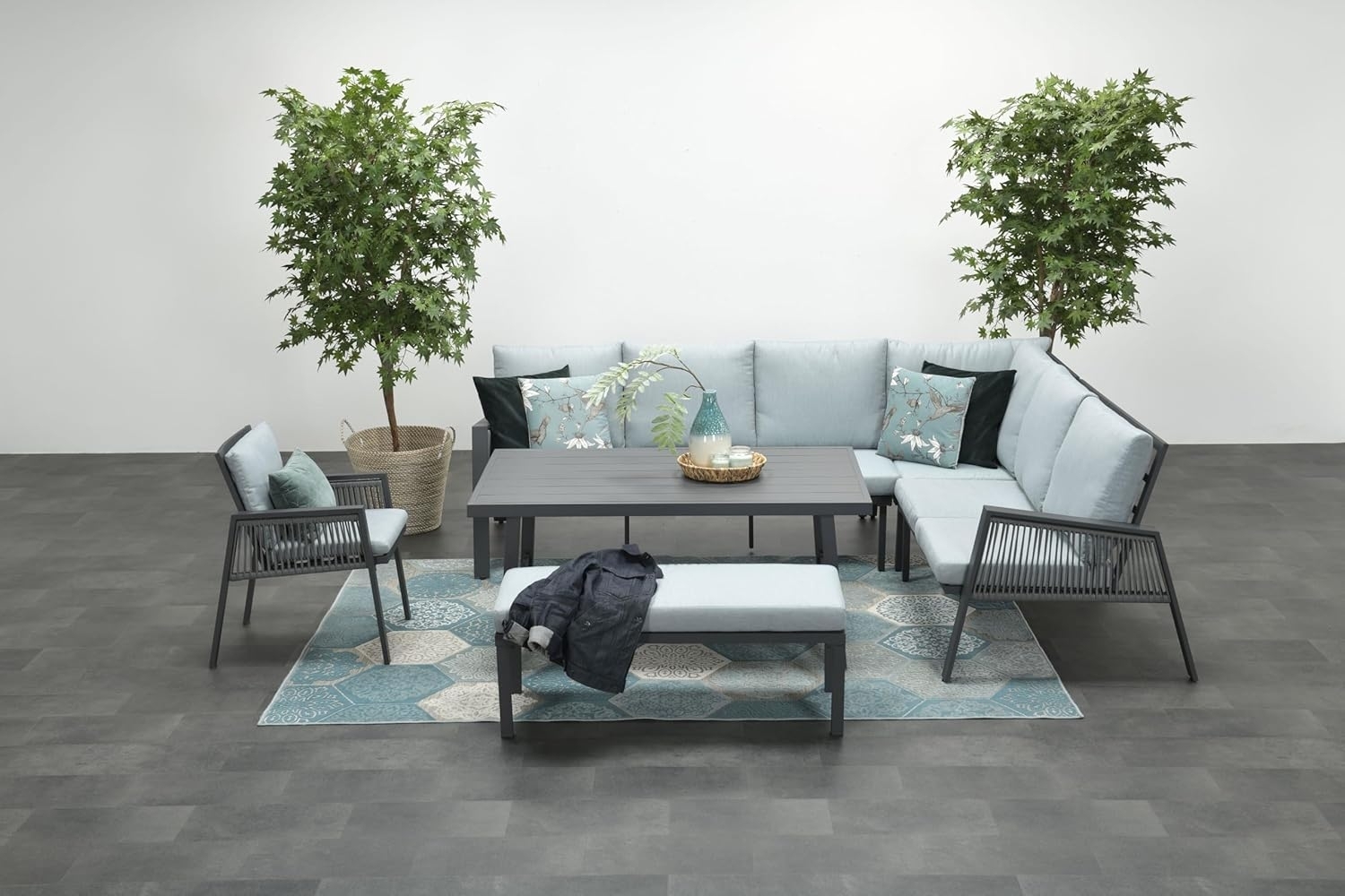 Garden Impressions Aluminium-Rope Lounge-Set "Yoshi" inkl. Ecksofa, Tisch, Sessel und Kissen, mint / grau,rechts Bild 1