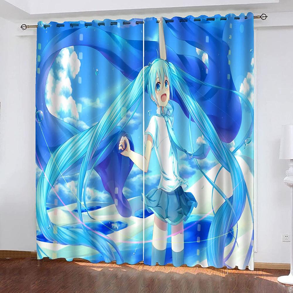 Fgolphd Verdunkelungsvorhang-Set 3D-Druck Anime Cartoons Hatsune Miku Vorhänge Für Kinderzimmer Schiebegardine Blickdicht Für Dekoration Wohnzimmer Esszimmer (220×215(BxH),17) Bild 1