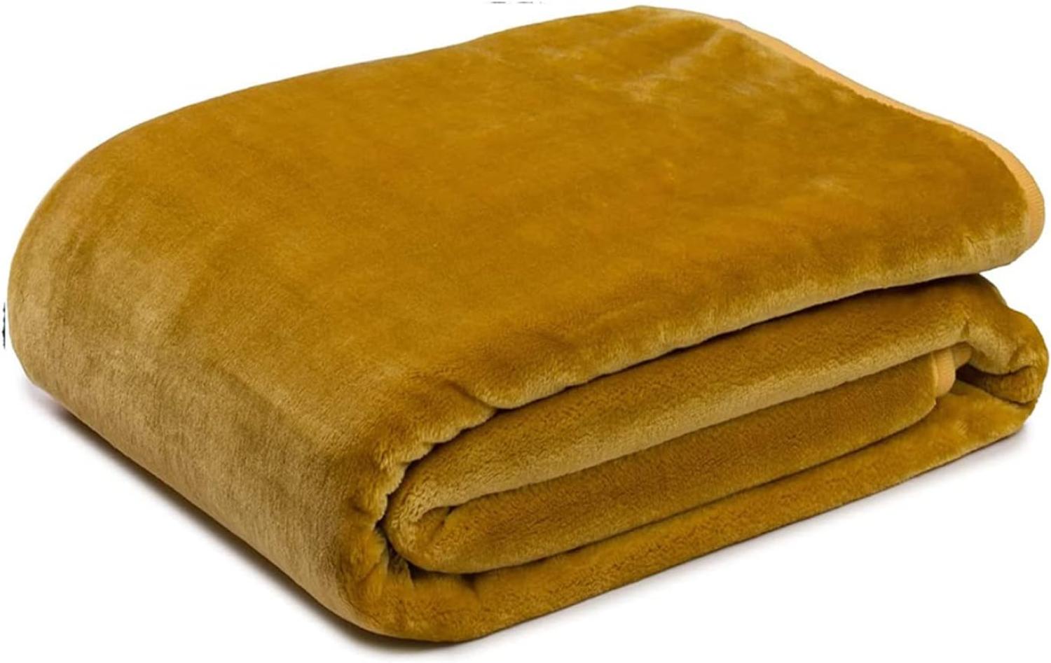 Gözze - Premium Cashmere-Feeling Wohn- und Kuscheldecke, 500 g/m², 220 x 240 cm - Senf Bild 1