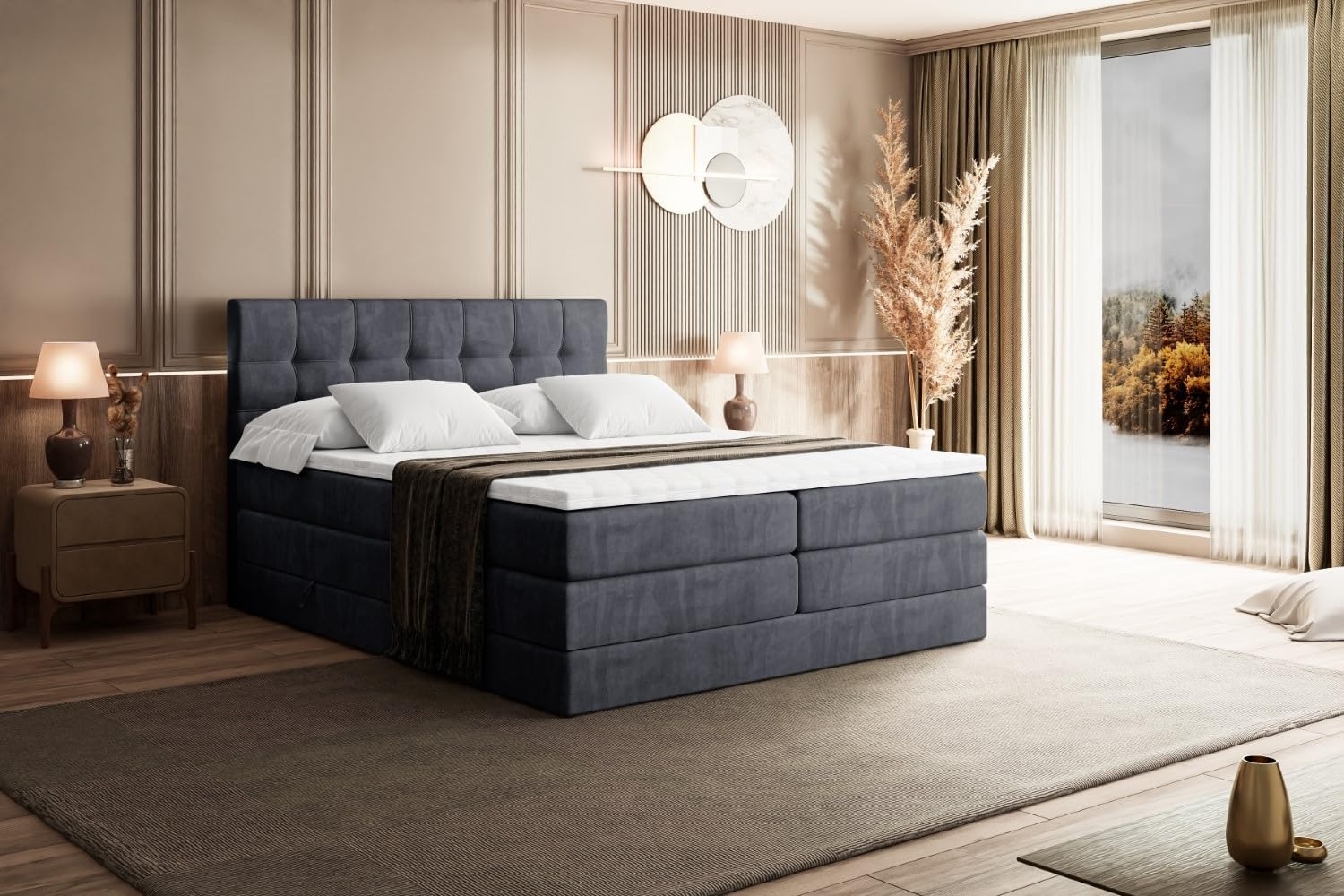 ALTDECOR Boxspringbett BERO KING (mit Matratze und Lattenrost Topper Polsterbett mit Bettkasten Boxbett), H4 Multipocket, H3 Bonellfederung, Doppelbett Springboxbett Bild 1