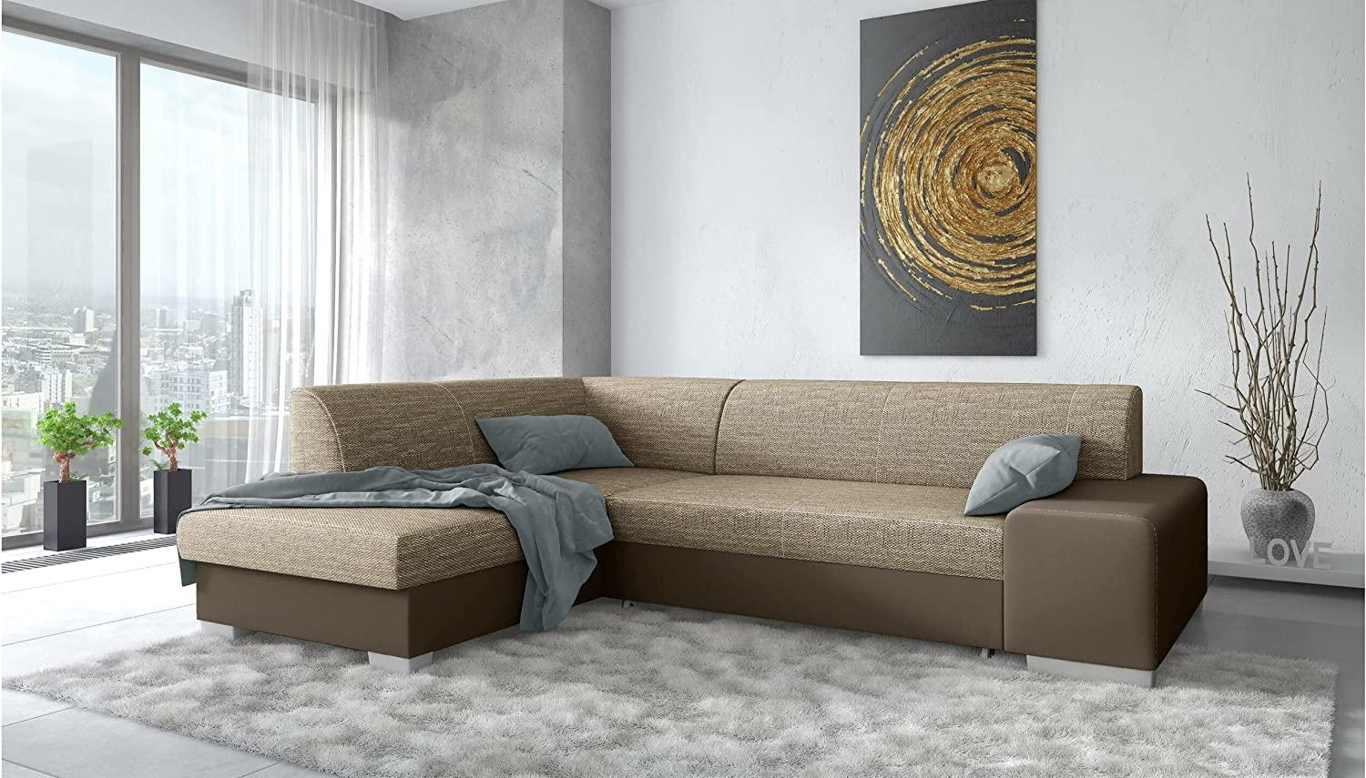 Stylefy Panaro Ecksofa Kunstleder MADRYT Strukturstoff BERLIN Dunkelbraun Braun Links mit Bild 1