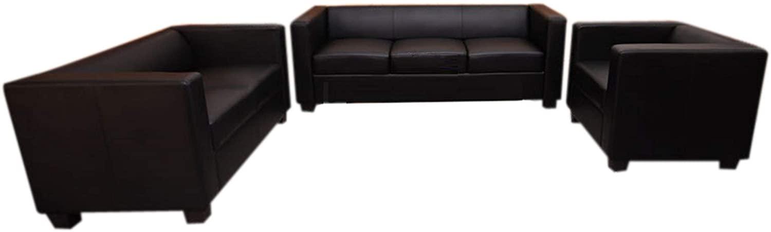 3-2-1 Sofagarnitur Couchgarnitur Loungesofa Lille ~ Kunstleder, schwarz Bild 1