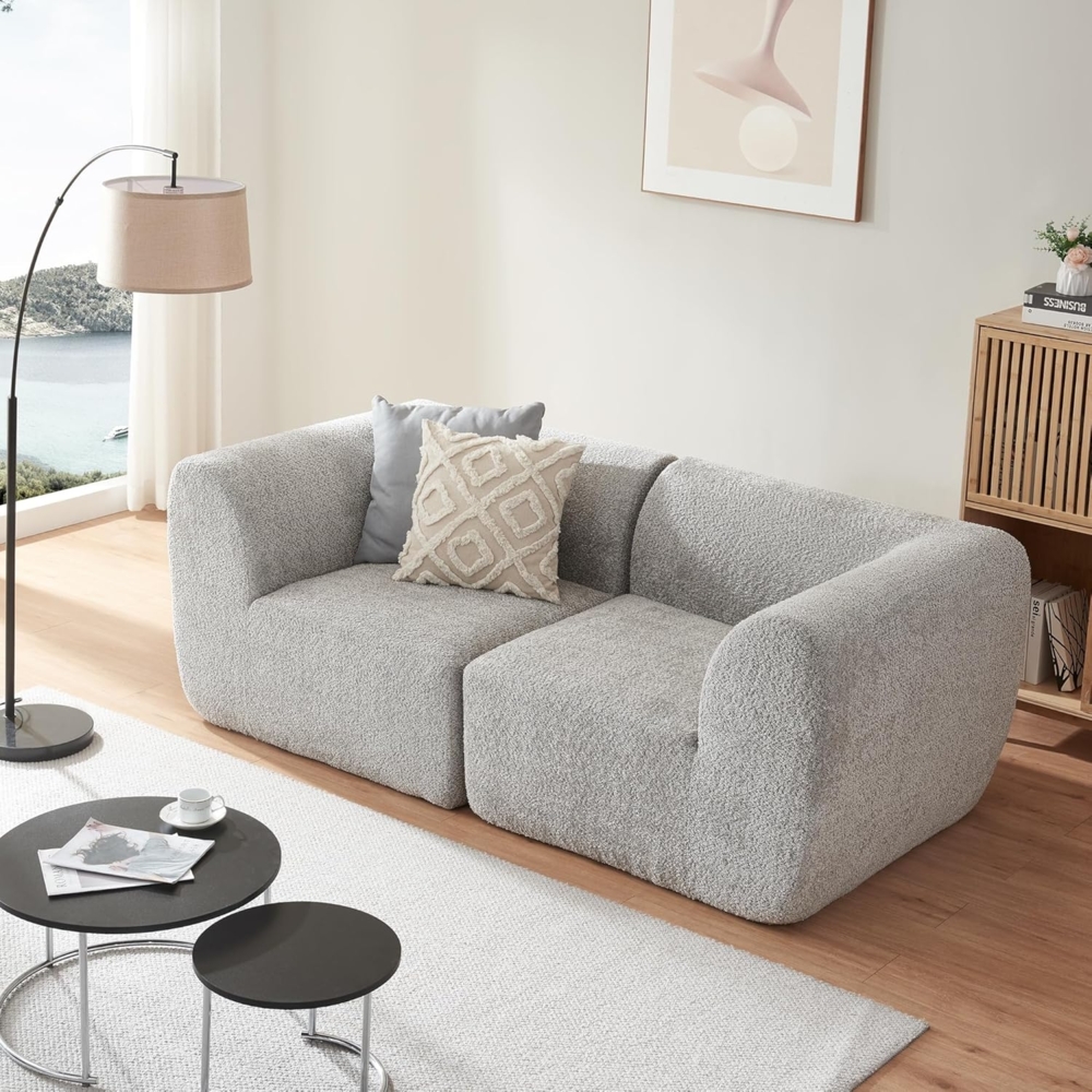 Modular Sofa 2-Sitzer Hurvas Bouclé Grau [en. casa] Bild 1