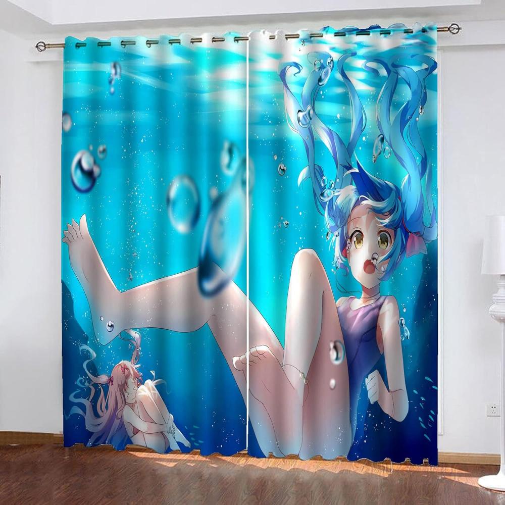 Fgolphd Verdunkelungsvorhang-Set 3D-Druck Anime Cartoons Hatsune Miku Vorhänge Für Kinderzimmer Schiebegardine Blickdicht Für Dekoration Wohnzimmer Esszimmer (183×160(BxH),10) Bild 1