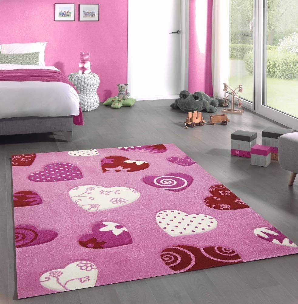 Carpetia Kinderteppich Kinderteppich Spielteppich Babyteppich Mädchen Herz rosa pink, rund, Höhe: 13 mm Bild 1