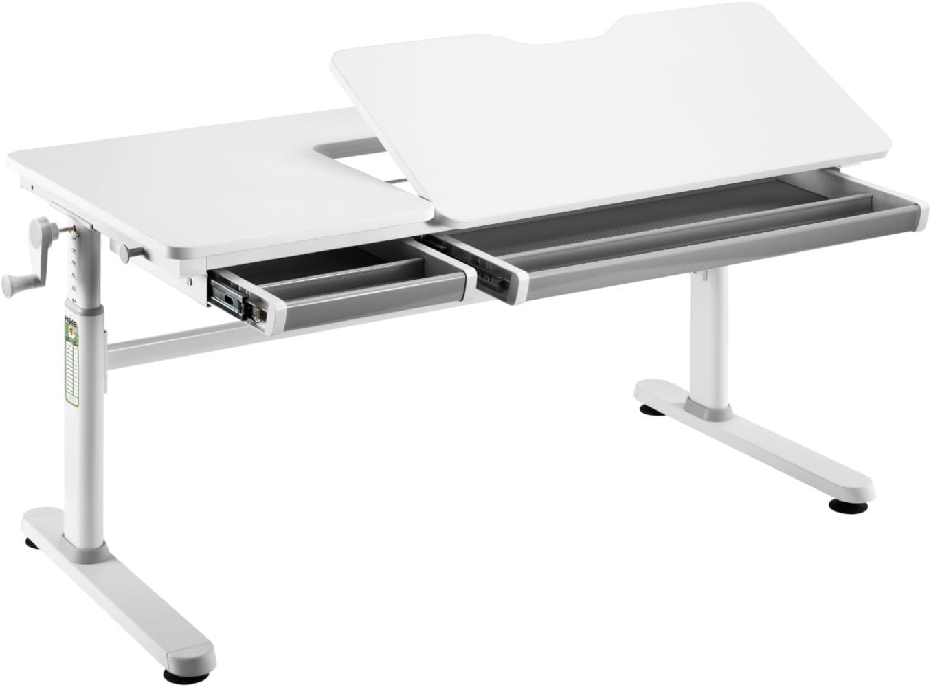 HOKO Kinderschreibtisch höhenverstellbar 54-76 cm, ergonomischer Schreibtisch (für Kinder & Jugendliche, 120x60 cm, neigbare Tischplatte mit Schubladen, stabil & belastbar bis 100 kg, Weiß, Holzfarben) Bild 1