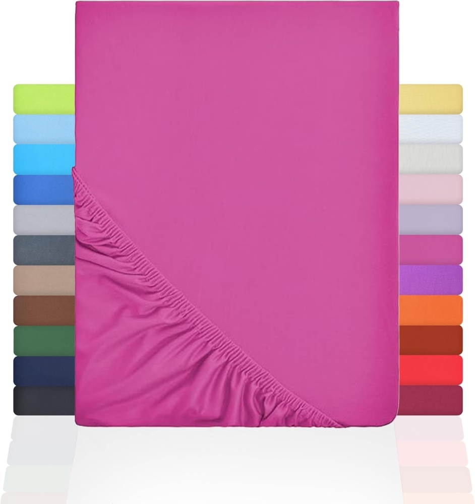 NatureMark Jersey Spannbettlaken, Spannbetttuch 100% Baumwolle in vielen Größen und Farben MARKENQUALITÄT ÖKOTEX Standard 100 | 200x220 cm +40 Steg - pink Bild 1