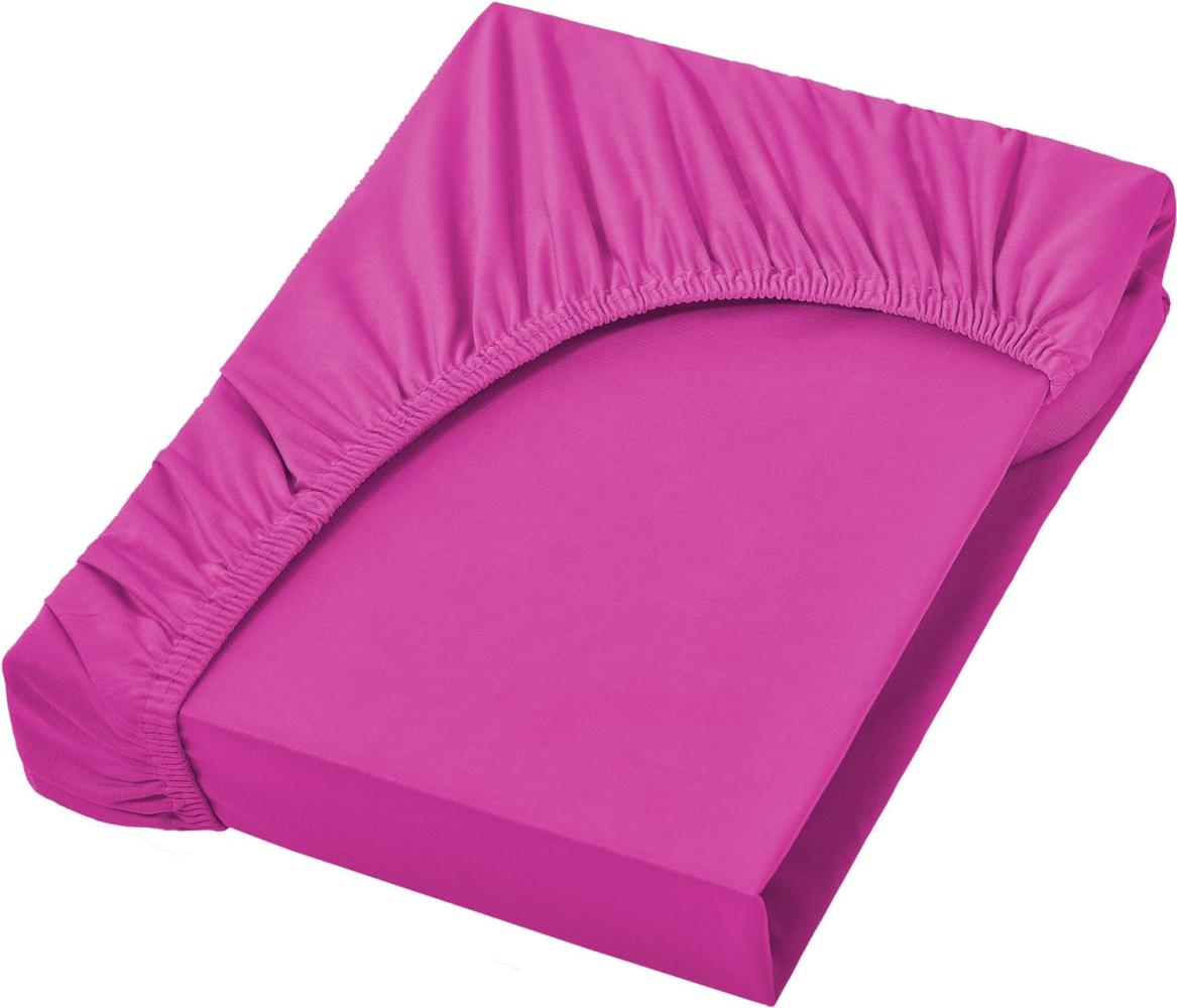 NatureMark Jersey Spannbettlaken, Spannbetttuch 100% Baumwolle in vielen Größen und Farben MARKENQUALITÄT ÖKOTEX Standard 100 | 200x220 cm +40 Steg - pink Bild 1