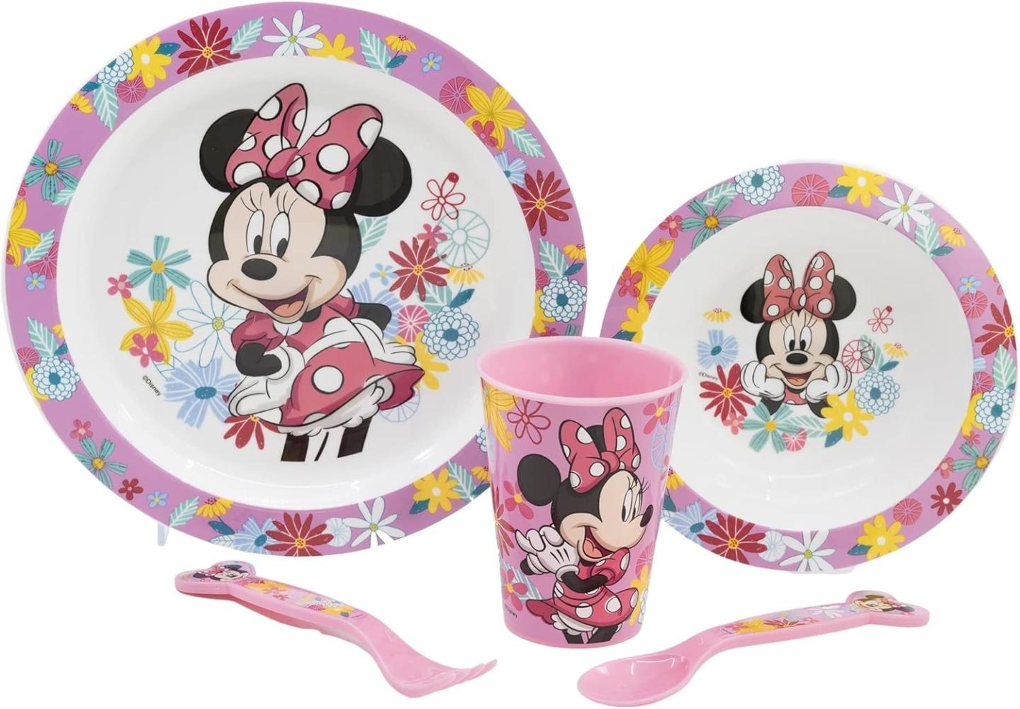 Kunststoff Kindergeschirr Set Motiv (5 tlg.) Schüssel, Teller, Becher & Besteck Minnie Mouse Bild 1