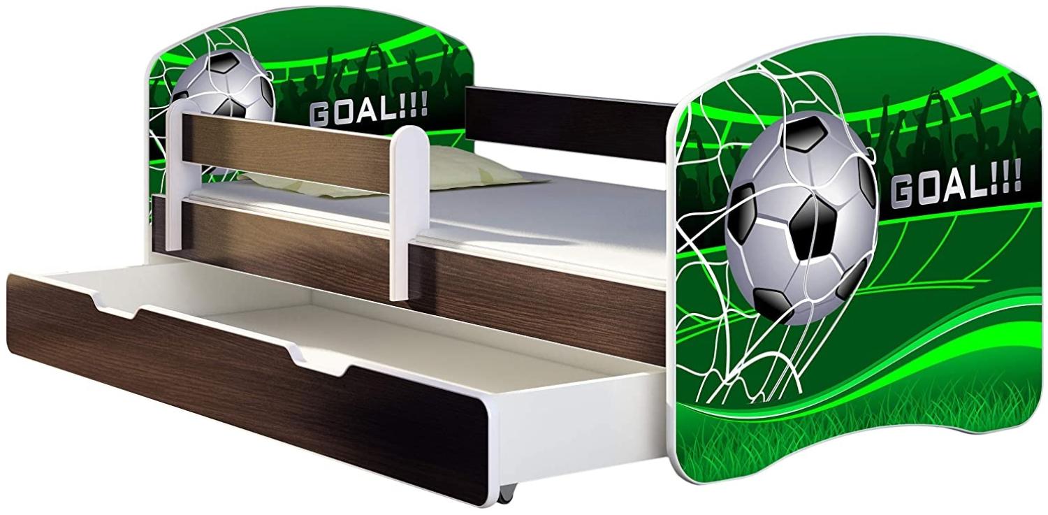 ACMA Kinderbett Jugendbett mit Einer Schublade und Matratze Wenge mit Rausfallschutz Lattenrost II 140x70 160x80 180x80 (14 Goal !!!, 180x80 + Bettkasten) Bild 1