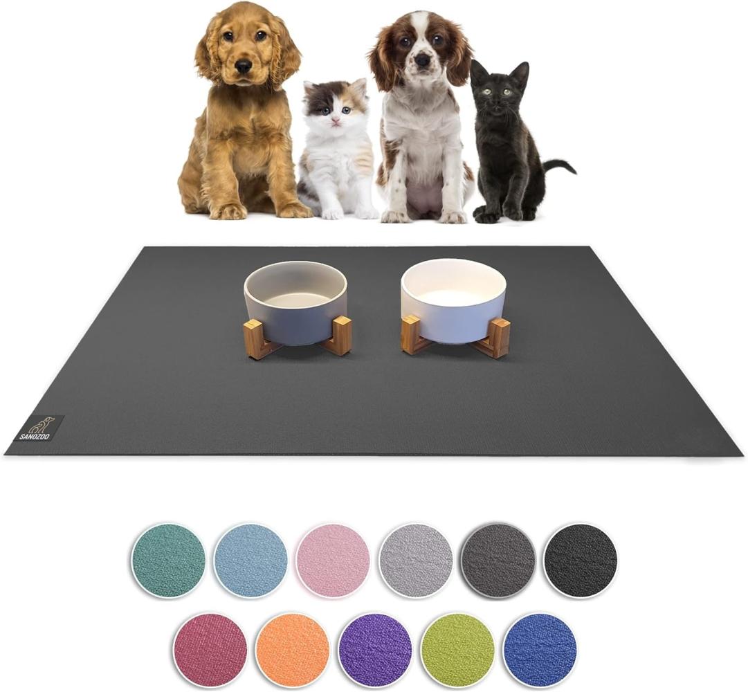 SanoZoo® Napfunterlage - Öko-TEX - Made in Germany - rutschfeste Futtermatte für Hunde & Katzen 60x90cm Grau, wasserfest Bild 1