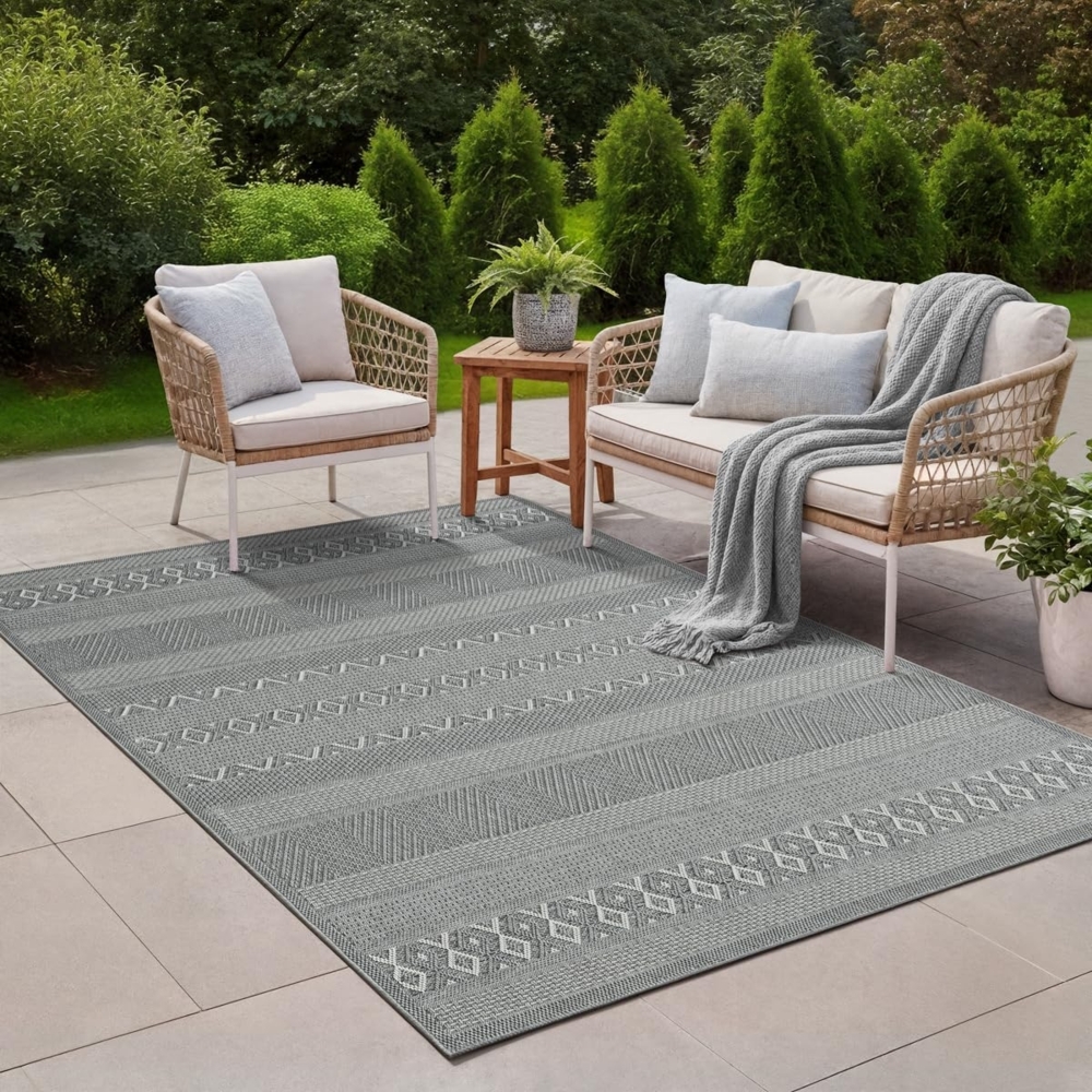 the carpet Calgary - robuster Teppich, Flachgewebe, modernes Design, ideal für Küche und Esszimmer, Vintage-Optik, Boho-Style, besonders flach, auch für den Außenbereich, Grau-Uni, 200x280 cm Bild 1