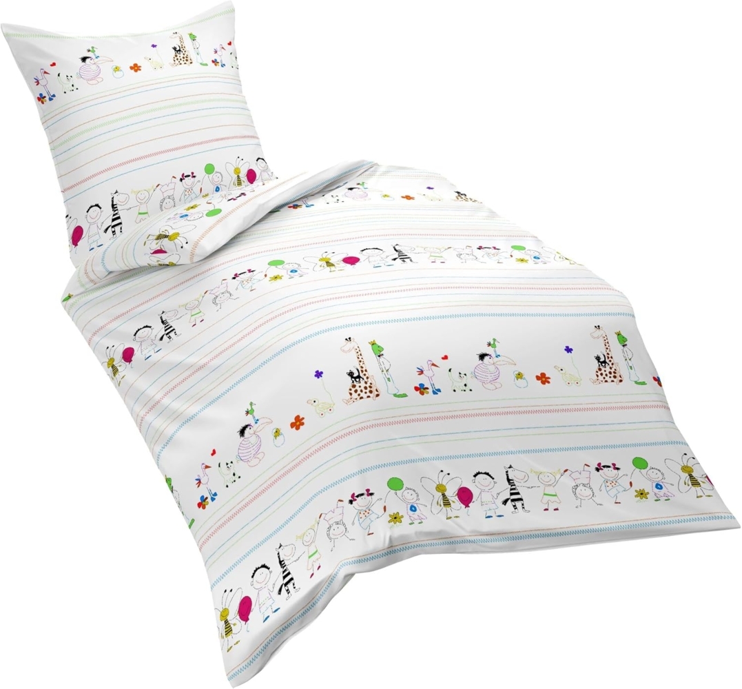 fleuresse Babybettwäsche 100x135cm Zoo Tiere Streifen Bunt, Renforcé, 2 teilig, süßes Kindermotiv mit vielen Zootieren Bild 1