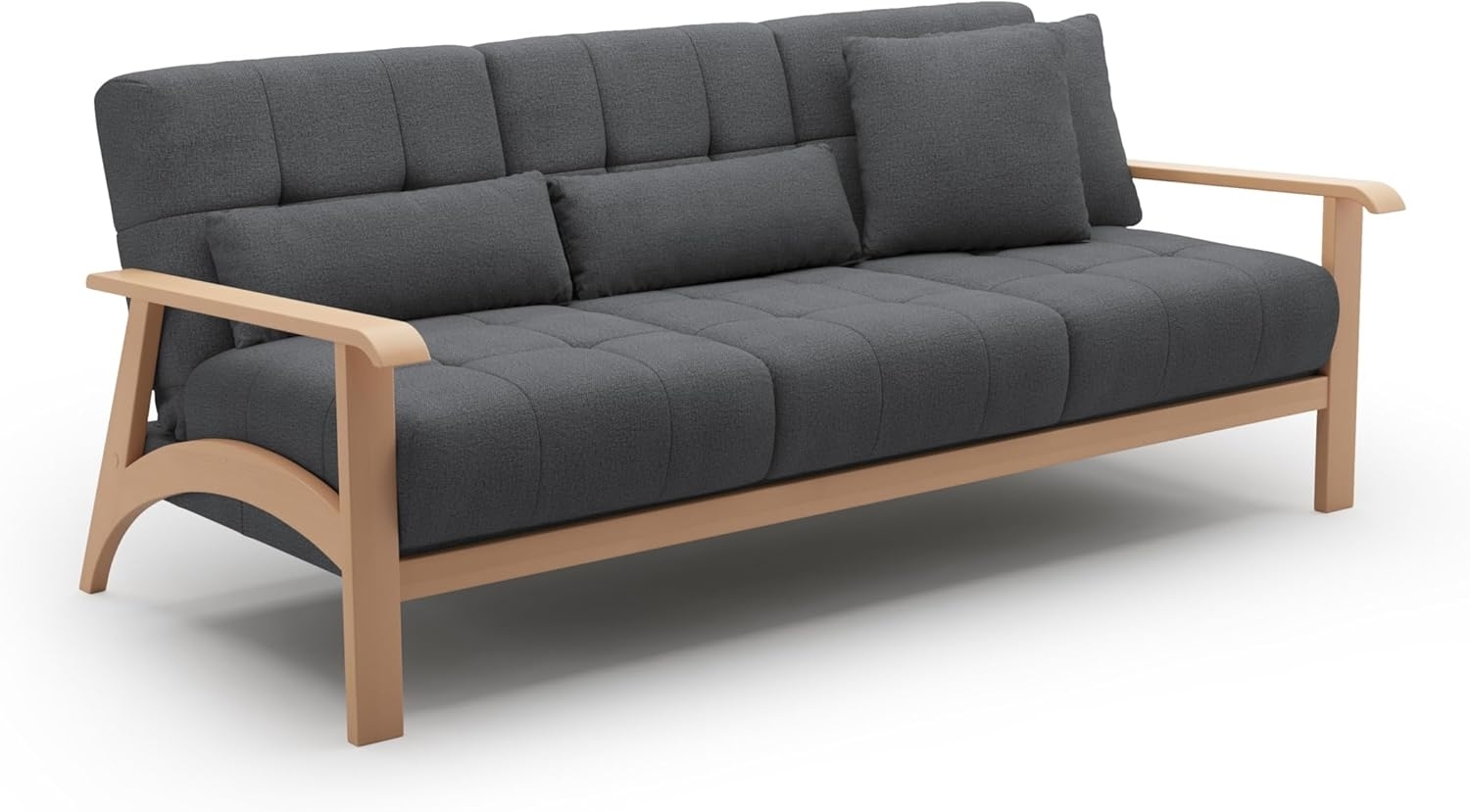 Cavadore 3er-Sofa Billan / 3-Sitzer Schlafsofa im skandinavischen Design mit Bett und massivem Holzgestell in Buche / 199 x 88 x 106 / Mehrfarbiger Strukturstoff, Dunkelgrau Bild 1