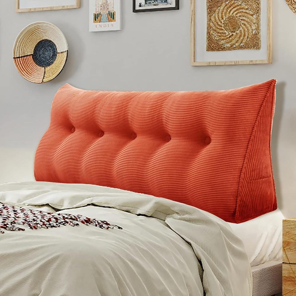 VERCART Großes Keilkissen, Langes Lesekissen, Bettruhe Rückenkissen, Dreieckiges Liegekissen, Dekoratives Kopfteilkissen für Tagesbett oder Tiefes Sofa, Cord Orange, 120cm Bild 1