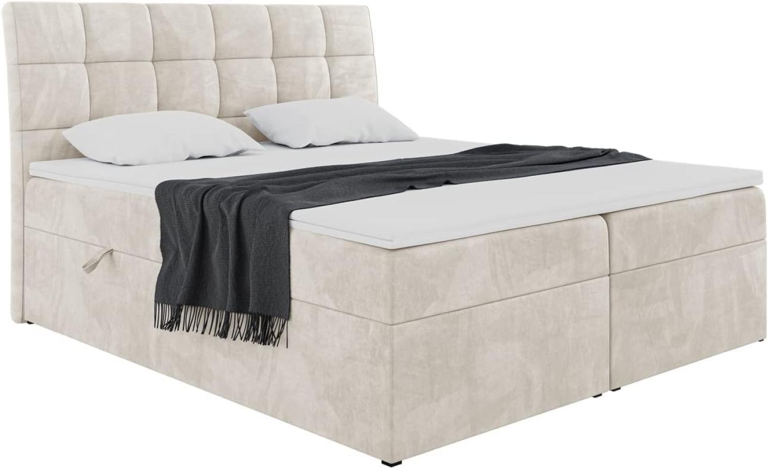 MEBLINI Boxspringbett DRAGO 160x200 cm mit Bettkasten - H4/Creme Samt Polsterbett - Doppelbett mit Topper & Taschenfederkern-Matratze Bild 1