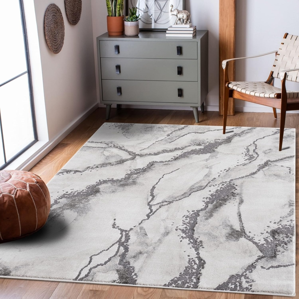Teppich Wohnzimmer - Grau - 120x170cm - Flachflor - Modern Abstrakt Meliert Muster Vintage Design - Wohnteppich Schlafzimmer Dekoration Bild 1