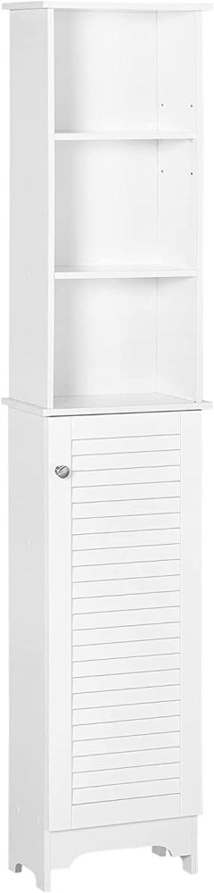 HOMCOM Badezimmerschrank mit höhenverstellbarem Regal Badmöbel mit Lamellentür Badezimmer-Hochschrank MDF Spanplatte Weiß 34 x 20 x 165 cm Bild 1