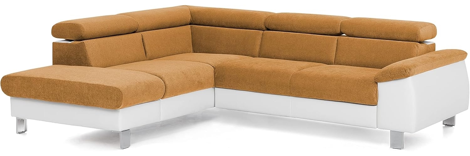 Mivano Ecksofa Micky mit Ottomane / Eckcouch mit Bettfunktion, kleinem Bettkasten und Kopfteilverstellung / 249 x 72 x 207 / Mikrofaser/Kunstleder, Gelb/Weiß Bild 1
