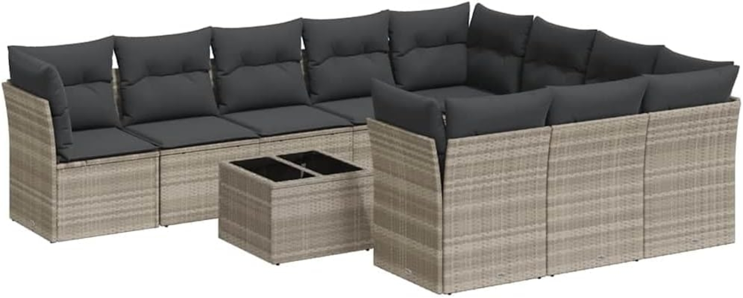 vidaXL 11-tlg. Garten-Sofagarnitur mit Kissen Hellgrau Poly Rattan 3250071 Bild 1