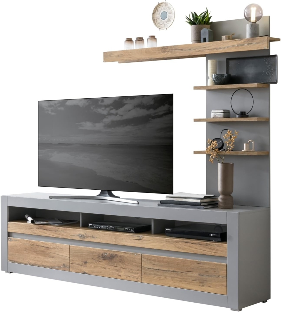 Wohnwand Tamaris in grau matt und Eiche 217 cm Bild 1