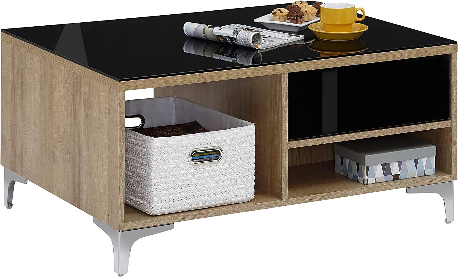 Couchtisch >SHINO SETS< (BxHxT: 90 x 45 x 65 cm) in Riviera-Eiche - Schwarzglas Bild 1