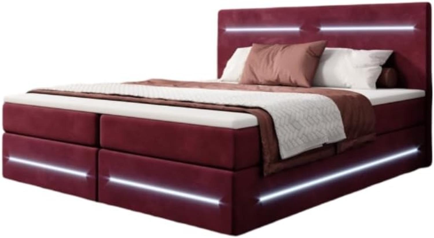 Boxspringbett Lara mit Stauraum und LED (Samt) 140x200 Rot H4 Bild 1