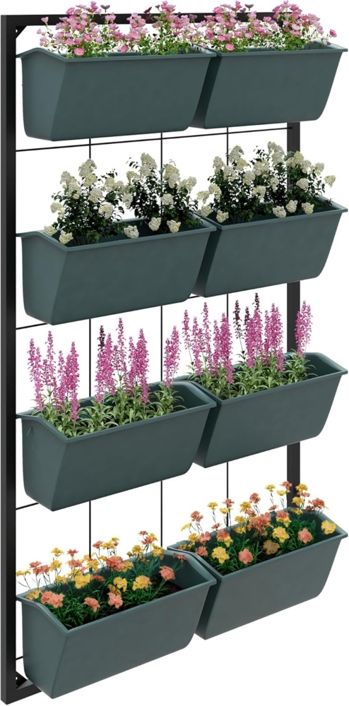 Outsunny Pflanzentreppe Blumenständer, Pflanzenständer mit 8 Töpfen (Pflanzenregal Wandmontage, 1 St, Pflanzentreppe), für Garten, Dunkelgrün, 52,5 x 14 x 90 cm Bild 1