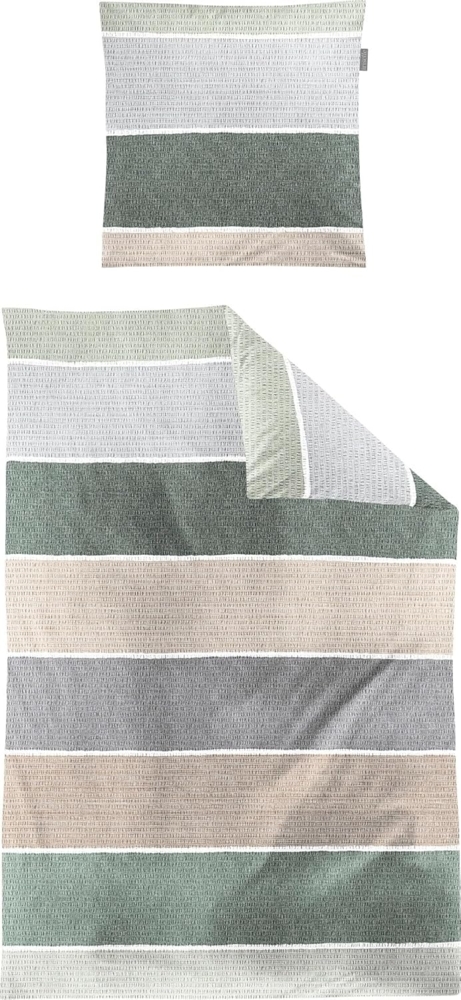 Irisette Easy Soft-Seersucker Bettwäsche 135x200 Streifen grün grau beige 8608-30 Bild 1