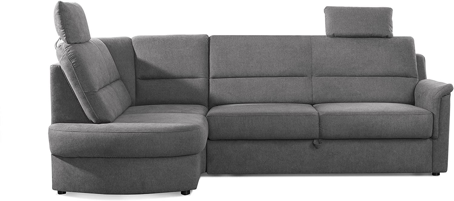 Cavadore Ecksofa Paris mit Federkern / Kleines L-Sofa mit Vorziehsitz, Bettkasten und Ottomane / inkl. 2 Kopfstützen / 243 x 112 x 155 / Grau Bild 1