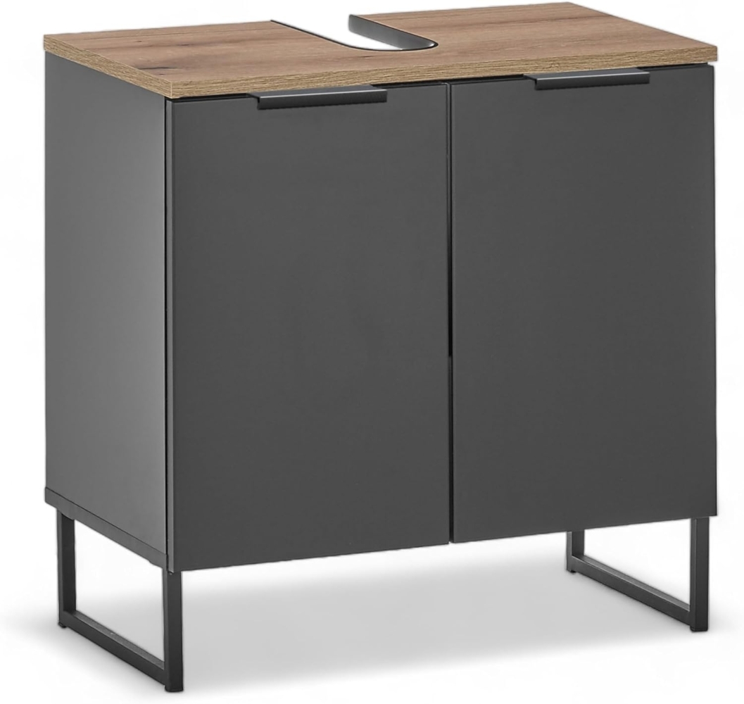 DENVER Badezimmer Waschbeckenunterschrank in Schwarz / Evoke Eiche Optik FSC-zertifiziert - Bad Unterschrank Badezimmerschrank mit viel Stauraum - 60 x 60 x 35 cm (B/H/T) Bild 1