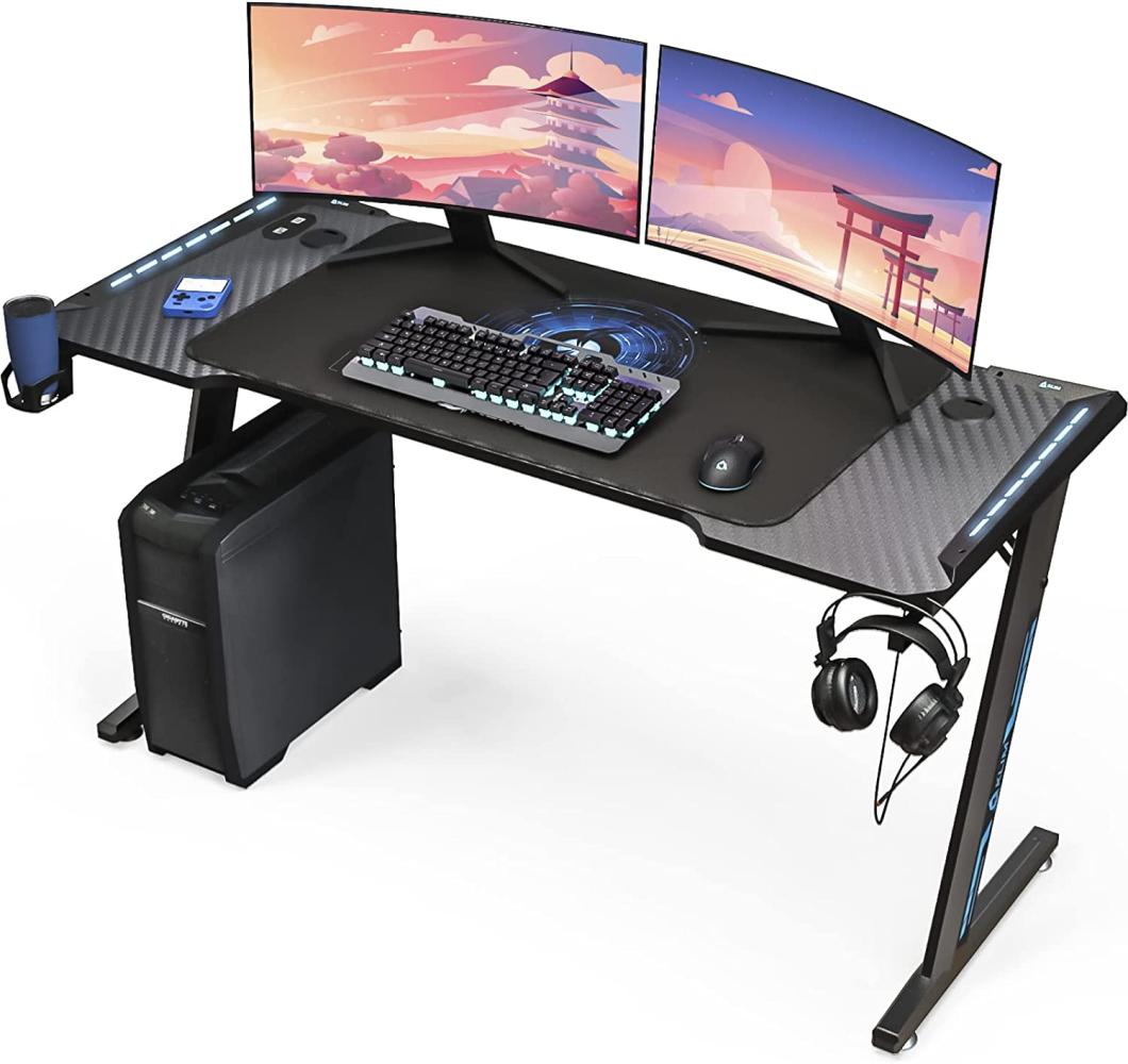 KLIM K140 Gaming Tisch mit LED - 140 x 60 cm Gaming Schreibtisch mit Kabelmanagement und Maus pad - Einfacher Aufbau - Stabiler Schreibtisch aus Metall und Holz - Perfekt für Gaming + Büro - NEU 2022 Bild 1