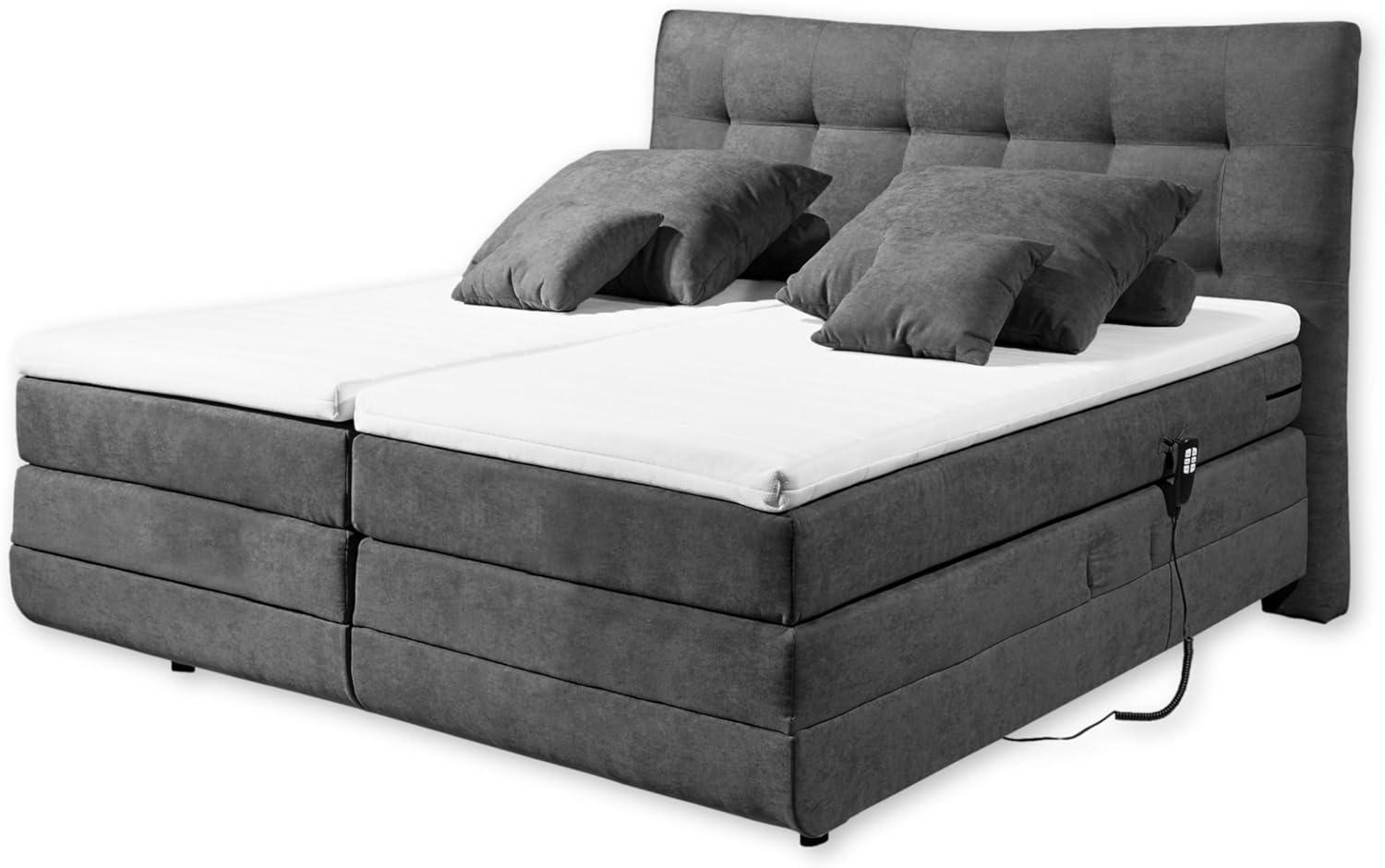 MALIBU 1 Boxspringbett 180x200 elektrisch verstellbar, Anthrazit - Modernes Doppelbett mit 7-Zonen-Federkern Matratze & Komfortschaum Topper - 189 x 132 x 218 cm (B/H/T) Bild 1