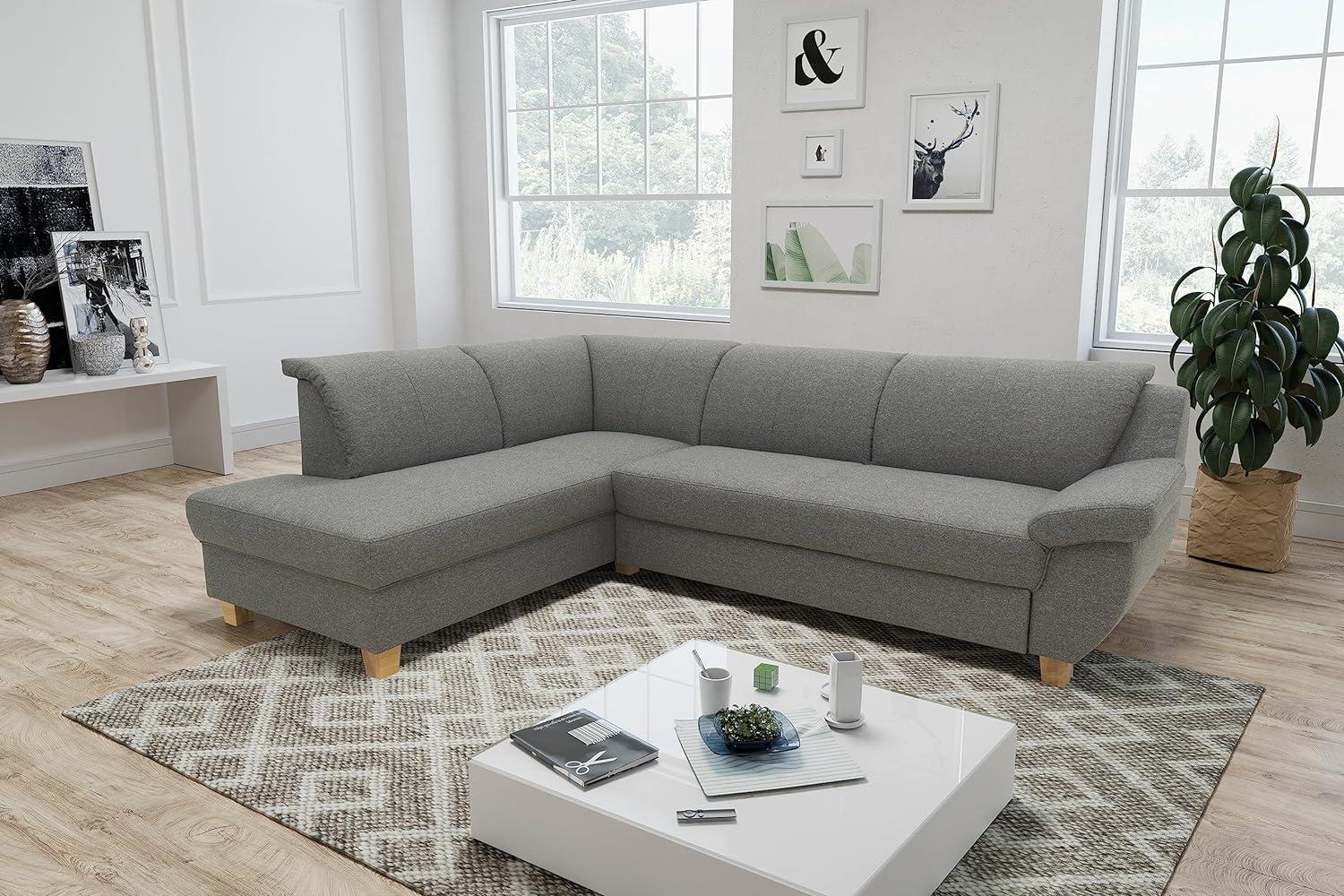 DOMO Collection Ecksofa Panama, klassisches Ecksofa in L-Form, Eckcouch, Sofa Couch, Ecke mit Schlaffunktion 254 x 186 cm in dunkelgrau Bild 1