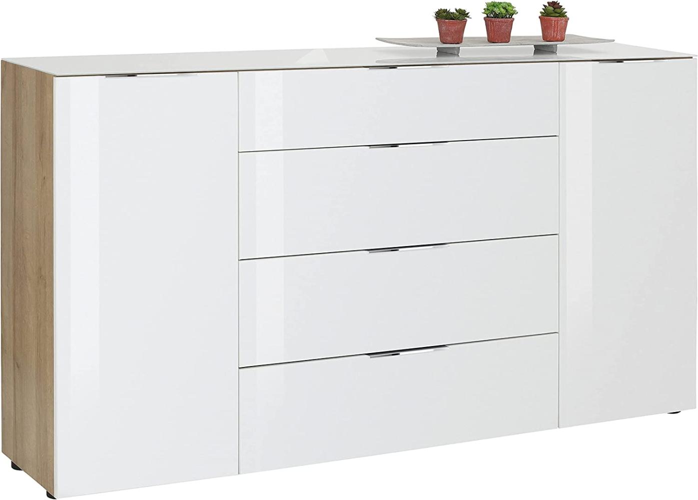 Kommode >TREND< (BxHxT: 180 x 99 x 40 cm) in Riviera Eiche - Weißglas Bild 1