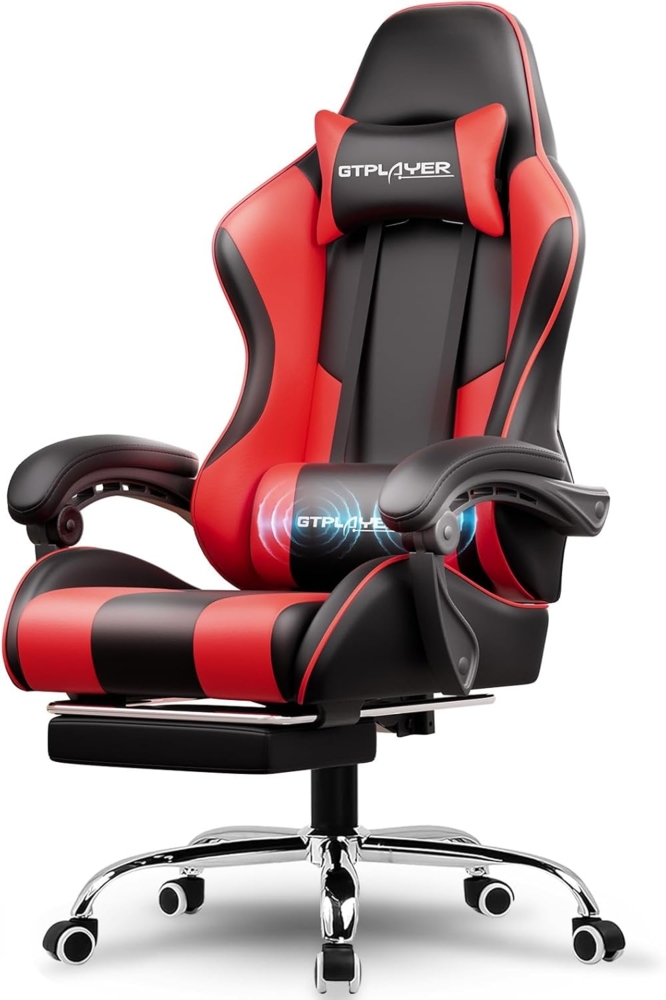 GTPLAYER GT800A Sessel Ergonomischer Gamer Stuhl, Kunstleder, Rot, Großer Gaming Chair mit Massage-Lendenkissen Bild 1