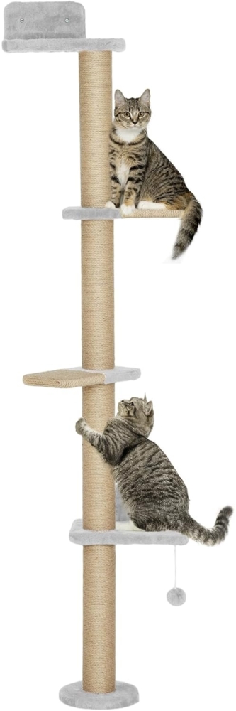 PawHut Kratzbaum Sisalpfosten, Plüschstoff, Wandmontiertes Design, 5-stufiges Design, Hellgrau Bild 1
