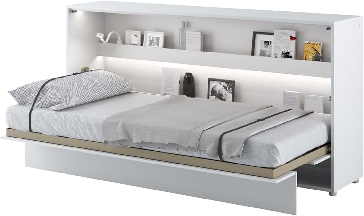 MEBLINI Schrankbett Bed Concept - BC-06 - 90x200cm Horizontal - Weiß Hochglanz/Weiß mit Matratze - Wandbett mit Lattenrost - Klappbett mit Schrank - Wandklappbett - Murphy Bed - Bettschrank Bild 1