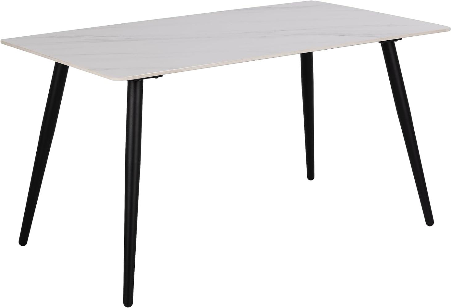 AC Design Furniture Wilford Esstisch für 6 Personen, Weiße Tischplatte, Schwarze Metallbeine, Hitze- und Kratzbeständige Keramikplatte, Rechteckiger Esstisch, B: 140 x H: 75 x T: 80 cm Bild 1