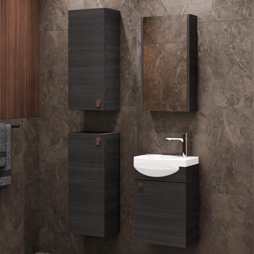 Planetmöbel Badset komplett aus Unterschrank 40cm mit Waschbecken, Spiegelschrank und 2X Midischrank in Anthrazit, Komplettset für Badezimmer 5-teilig Bild 1