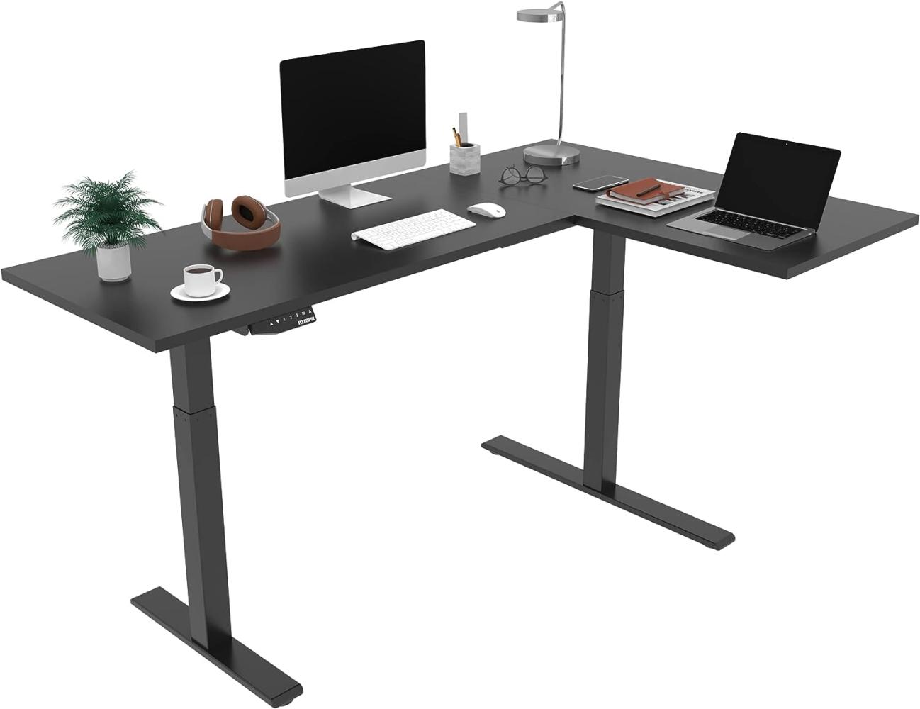 Flexispot Winkelschreibtisch Eckschreibtisch elektrisch höhenverstellbar Bürotisch mit 2 Motoren (180x120 cm, Schwarz) Bild 1