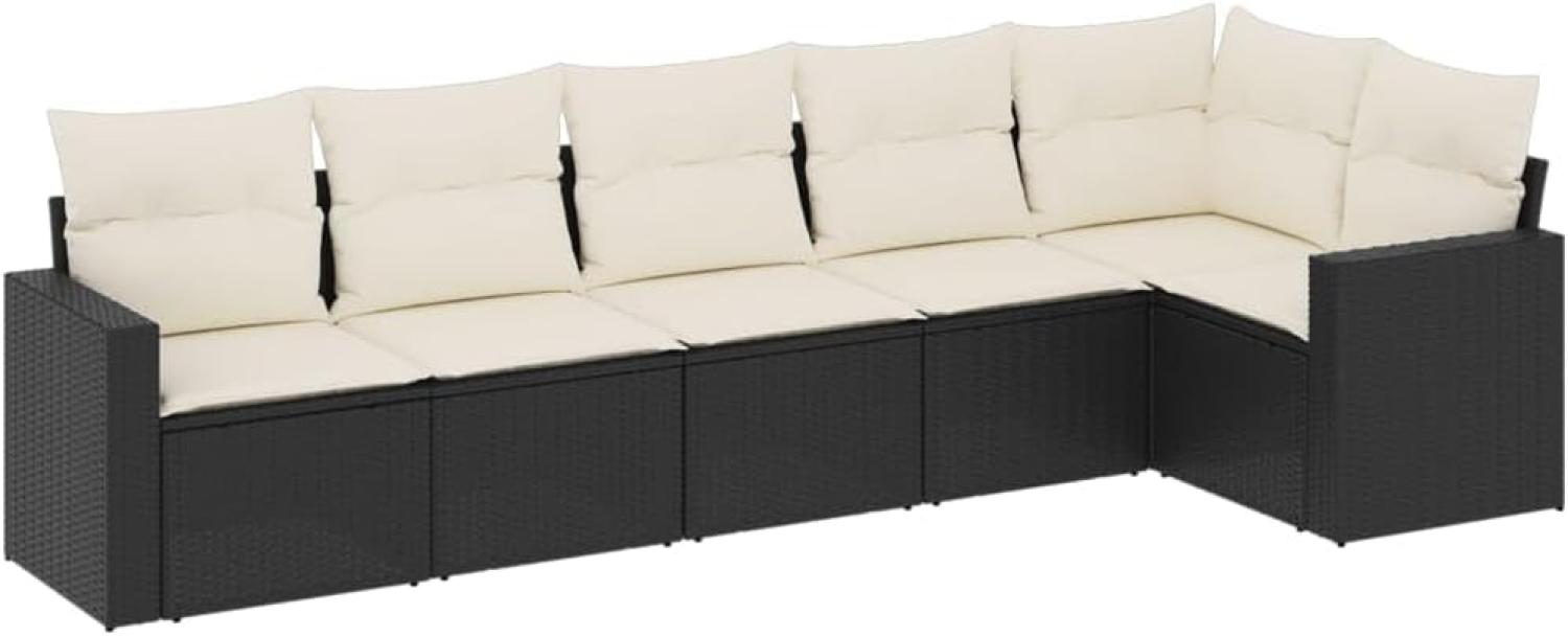 vidaXL 6-tlg. Garten-Sofagarnitur mit Kissen Schwarz Poly Rattan 3251323 Bild 1