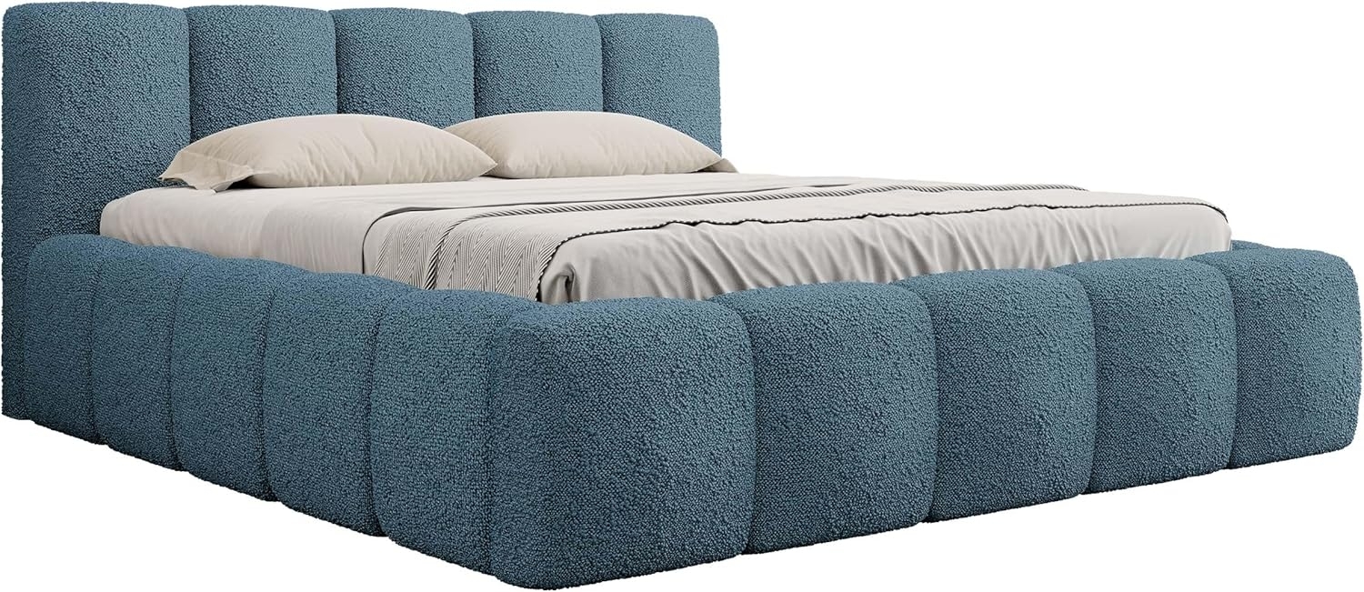 Mirjan24 'Koweni' Polsterbett mit Bettkasten, Bouclé, Blau, 160x200 cm Bild 1