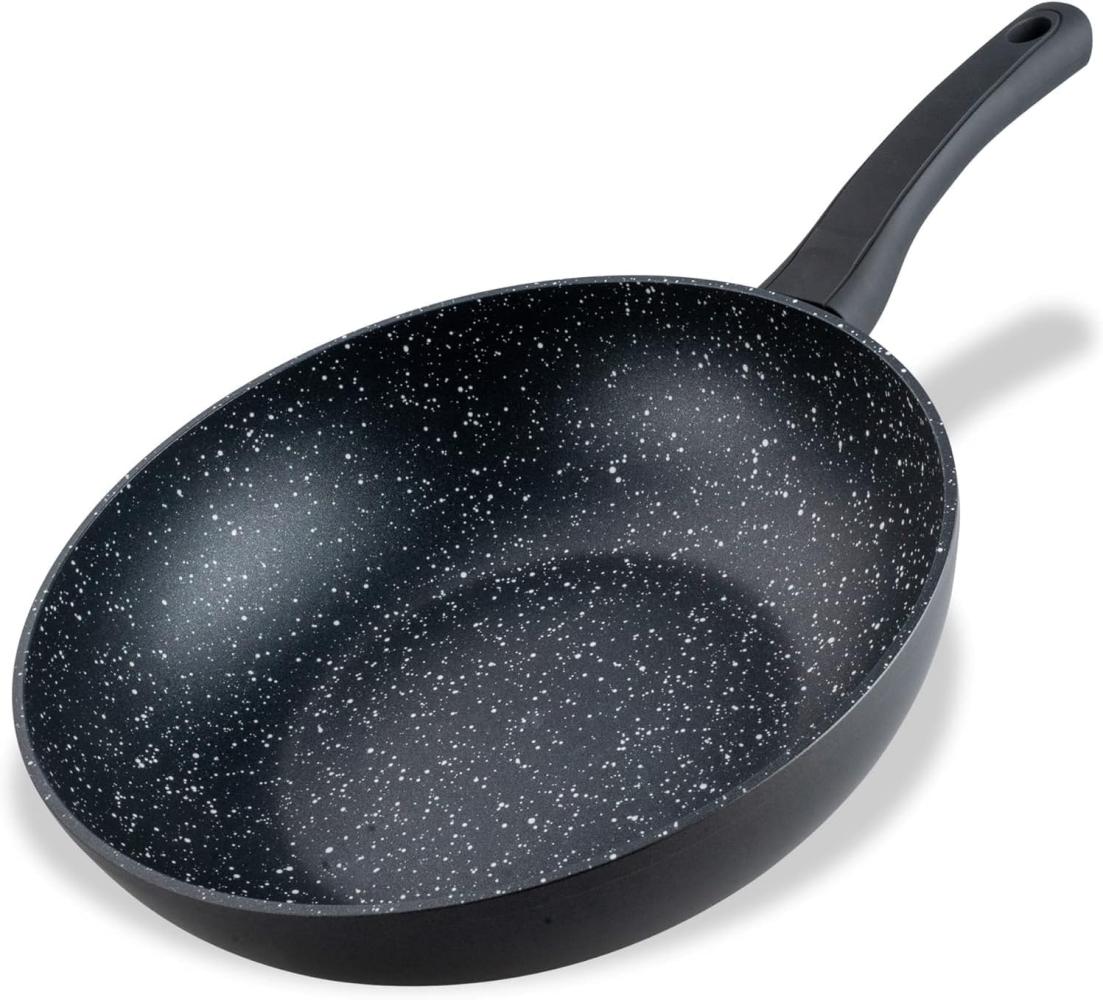 Fackelmann Wokpfanne Marble 28 cm, Antihaft-Wok aus 90% recyceltem Aluminium mit ergonomischem Kunststoff-Griff, großer Wok mit hohem Rand zum Kochen, für Induktion geeignet Bild 1